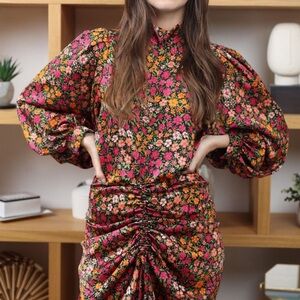 House of Lancry Floral Ruched Midi Dress